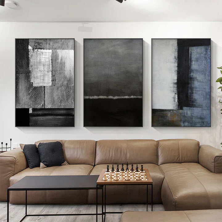Blue Grey Industrial Abstract Wall Art Fine Art Canvas Prints Modern Art For Contemporary Living Room Dining Room Home Office Foyer Art Decor | Bowlift