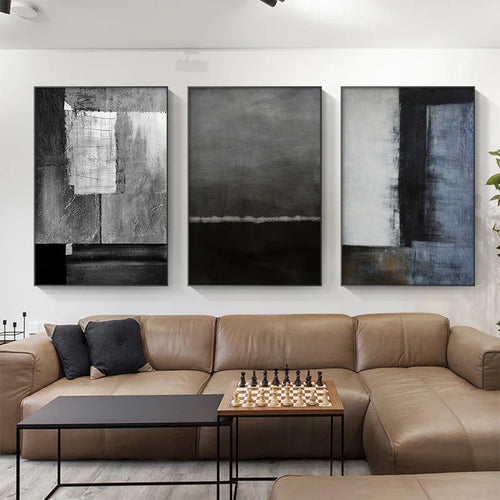 Blue Grey Industrial Abstract Wall Art Fine Art Canvas Prints Modern Art For Contemporary Living Room Dining Room Home Office Foyer Art Decor | Bowlift