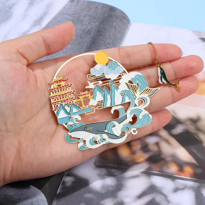 BowLift | Metal Tassel Calligraphy Bookmark – Chinese Style Fan Design for Books and Journals