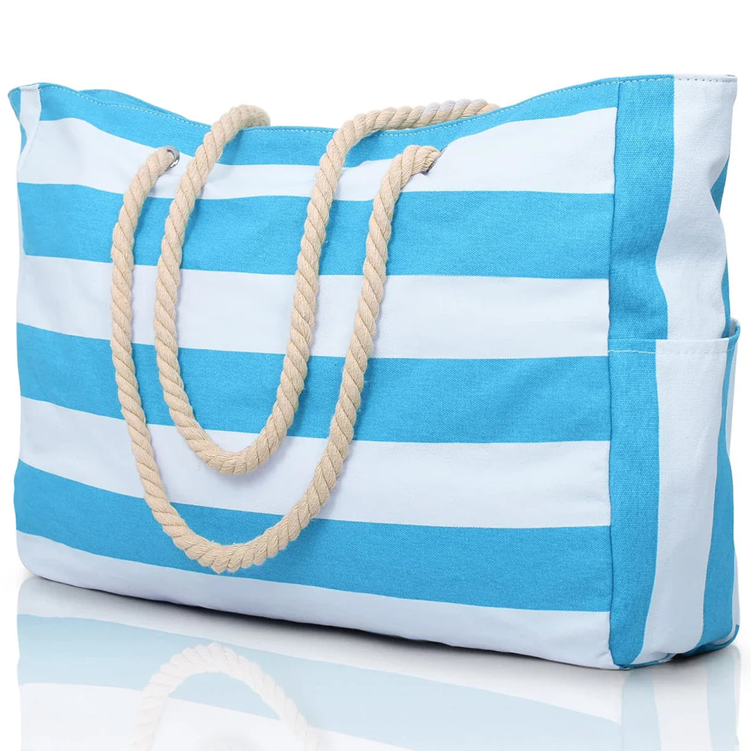 BowLift | Marivalis Striped Beach Bag with Zipper | Foldable & Waterproof | Sand Resistant Canvas | For Travel & Vacation