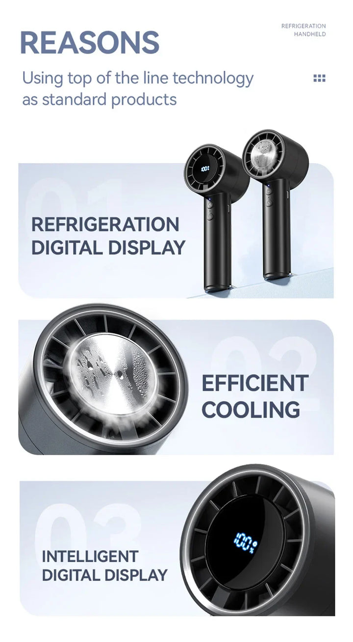 Silent High-Speed USB Handheld Fan – Portable Small Fan with LED Display, High Wind Power, and Cooling Air Conditioner Function | Bowlift