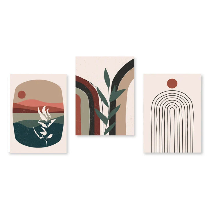 Set of 3Pcs Modern Abstract Bohemian Minimalist Geometric Wall Art Fine Art Canvas Prints Posters Pictures For Living Room Decor | Bowlift