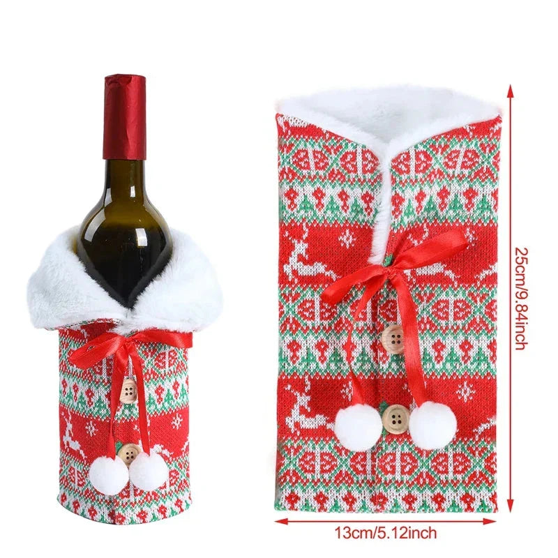 Christmas bottle cover with fur collar – festive cover for wine bottles, gnome decoration for Christmas, perfect as gift wrapping | Bowlift