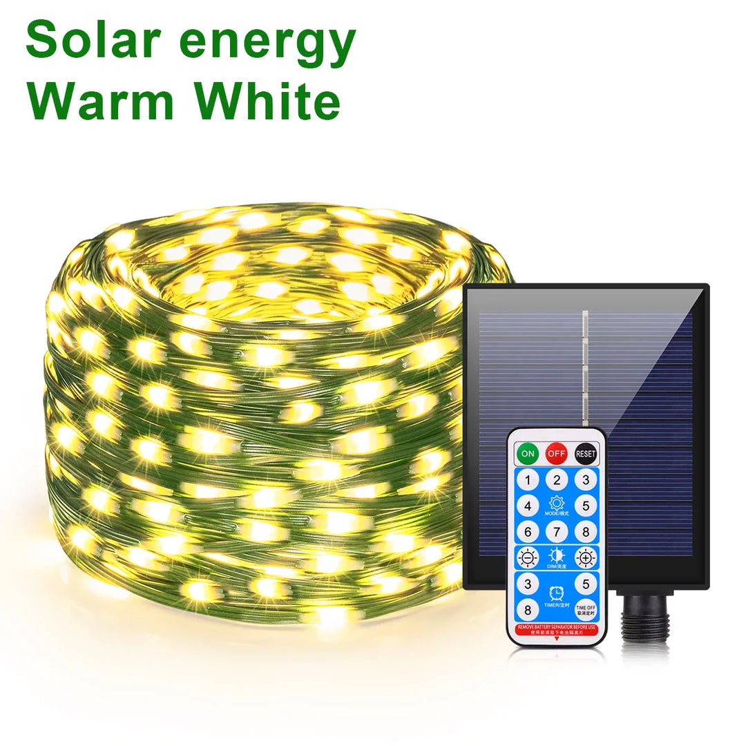 BowLift | Solar String Lights 100M LumiSol ProLine | 8 Modes | IP65 Waterproof | Extra Bright LEDs | Remote Control & Quick Charge | For Garden, Wedding & Christmas