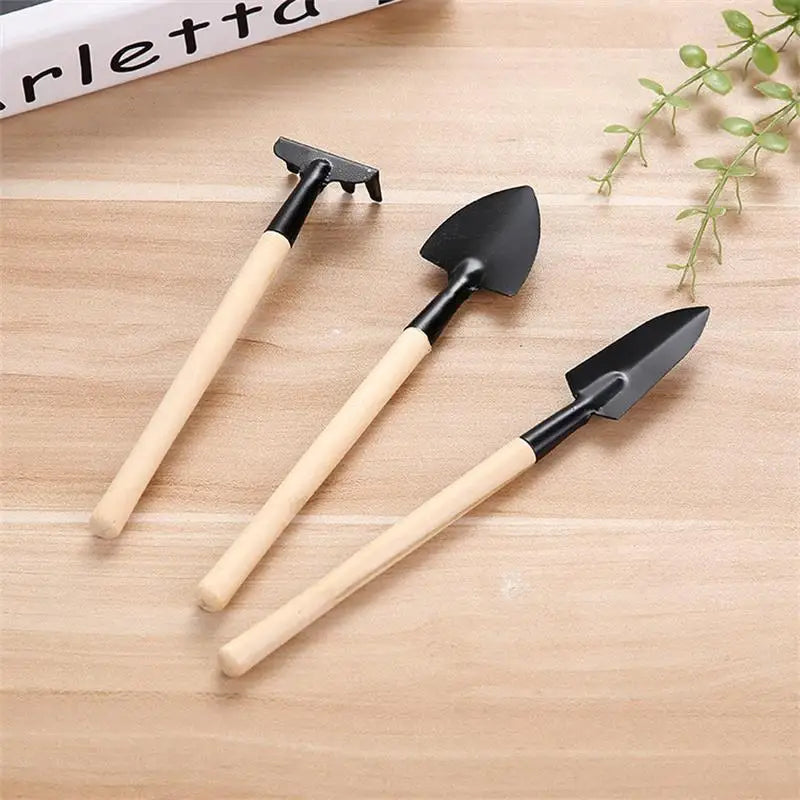 BowLift | 3-piece garden tool set with wooden handles – Handy shovel, rake, and hoe for garden maintenance