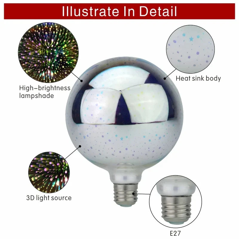 BowLift | 3D LED Bulb | Vintage Firework Effect Lamp with E27 Socket | 6W 85–265V | Decor, Party & Christmas Lighting | Auravia