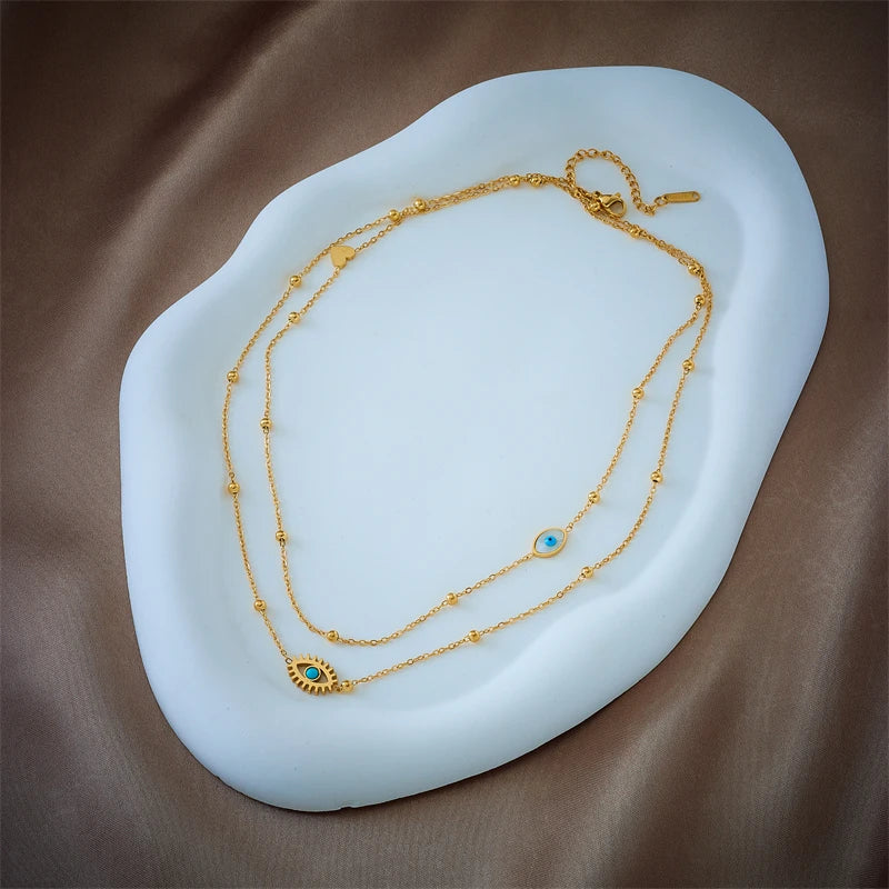 BowLift | Dainty Satellite Chain Evil Eye Necklace Stack