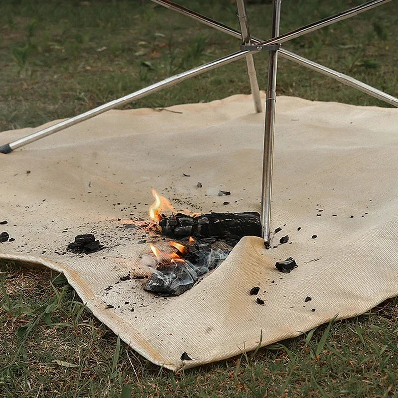 BowLift | CampVita Fire Protection Camping Mat | Heat Resistant & Fireproof | Ideal for Grill & Campfire | Fiberglass Beige