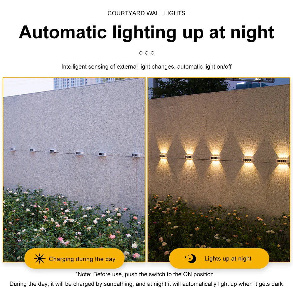 BowLift | Solar Wall Lights Solavine | Warm White Light | IP44 Weatherproof | For Fence, Terrace & Garden | 8 Hours Light Duration