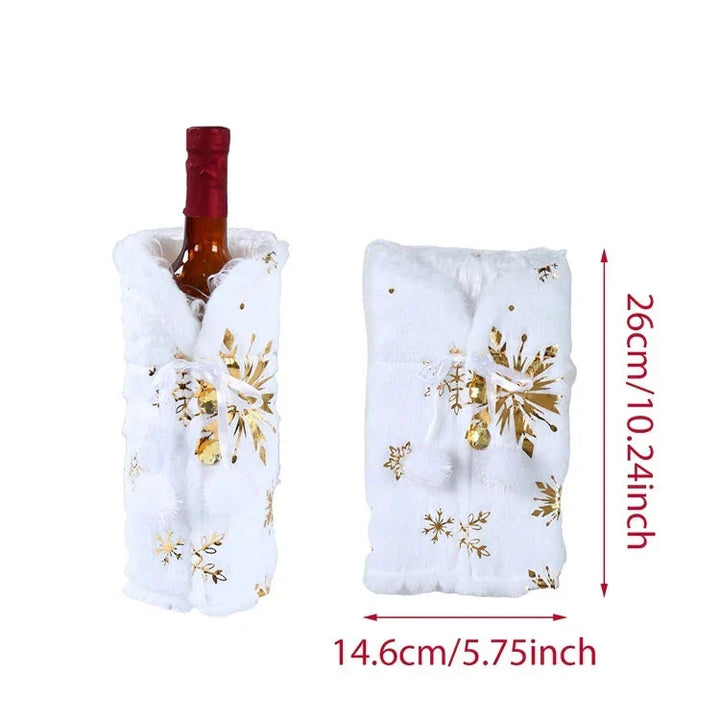 Christmas bottle cover with fur collar – festive cover for wine bottles, gnome decoration for Christmas, perfect as gift wrapping | Bowlift