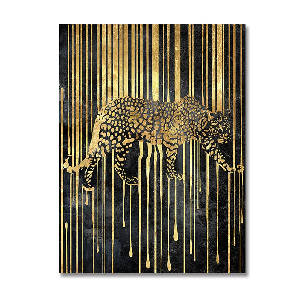 Modern Abstract Golden Zebra Lines Lion Elephant Tiger Wall Art Fine Art Canvas Prints Pictures For Luxury Apartment Living Room Dining Room Art Decor | Bowlift