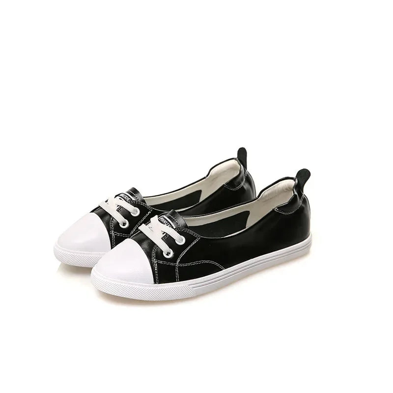 BowLift | 100% Genuine Leather Shoes Women Flat Casual Shoes Soft Cowhide White Flats
