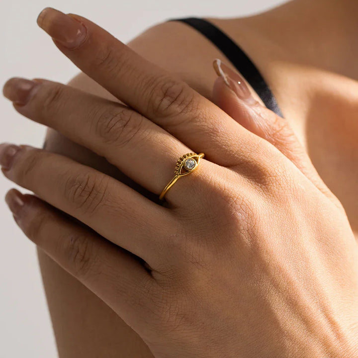 BowLift | Adjustable 18k Diamond Center Evil Eye Ring