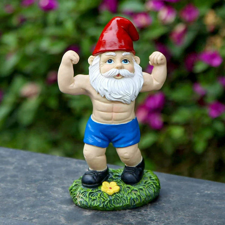 BowLift | Funny Gnome Figurine made of Resin as Weightlifter for Garden Decoration