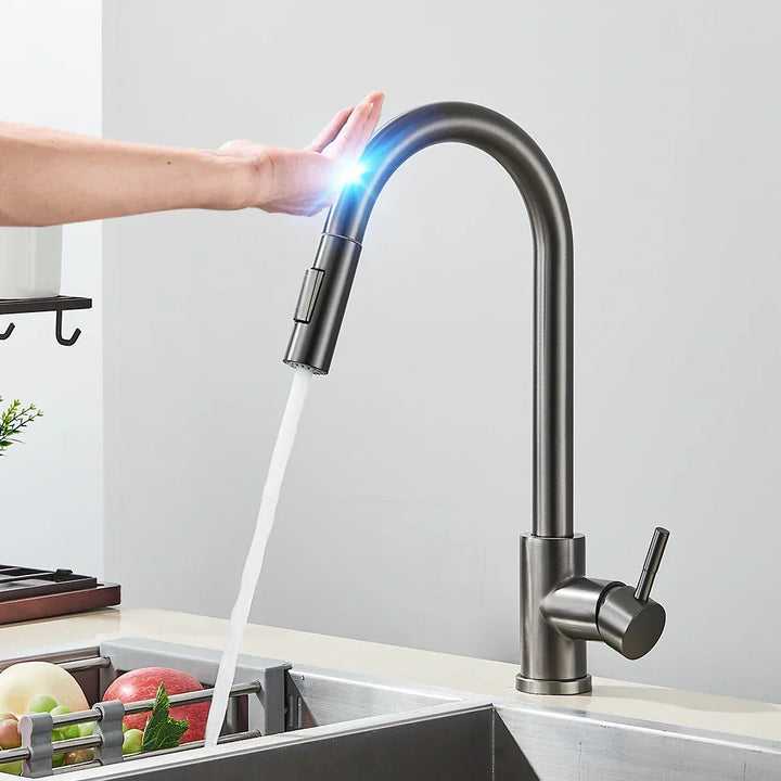 BowLift | SmartTouch | Kitchen Faucet with Touch Sensor and Pull-Out Spray Head – Brushed Nickel