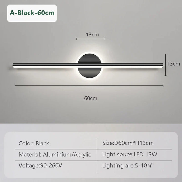 BowLift | LED Wall Light LineaLux | Black & Gold | 40/60/80 cm | Warm, Cold & Three-Color Light | Modern Mirror & Wall Lighting