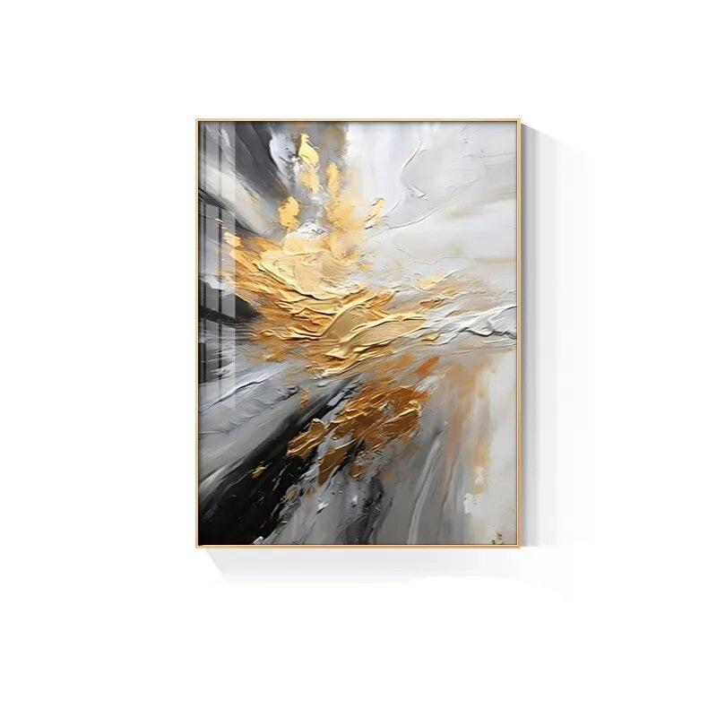 Black Gray Golden Storm Thick Brush Paint Canvas Print Wall Art Fine Art Giclee Print Pictures For Luxury Living Room Hotel Room Home Office Decor | Bowlift