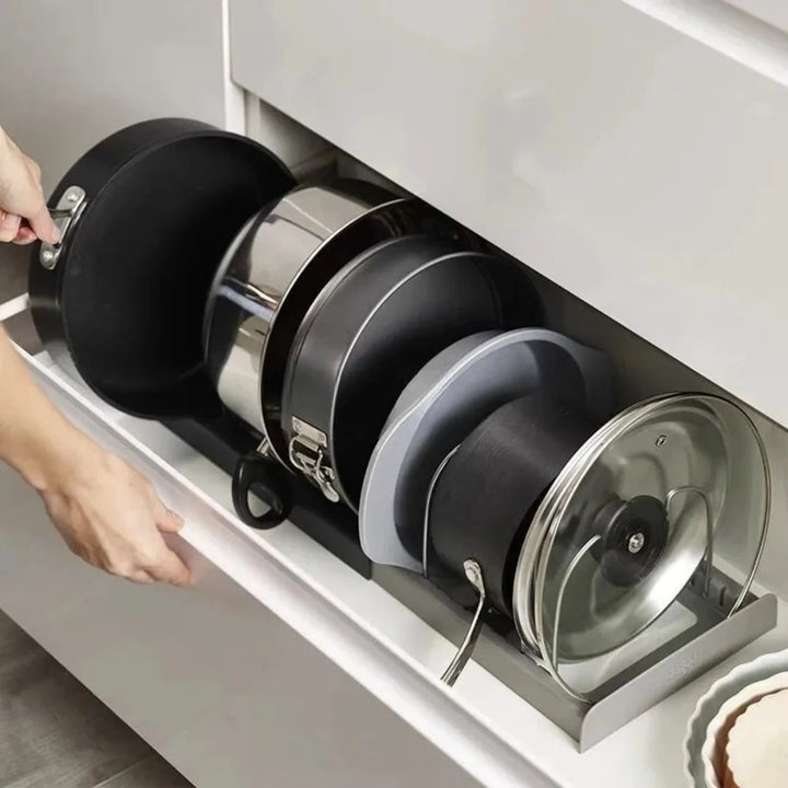 Retractable pot lid holder & pan organizer | Bowlift
