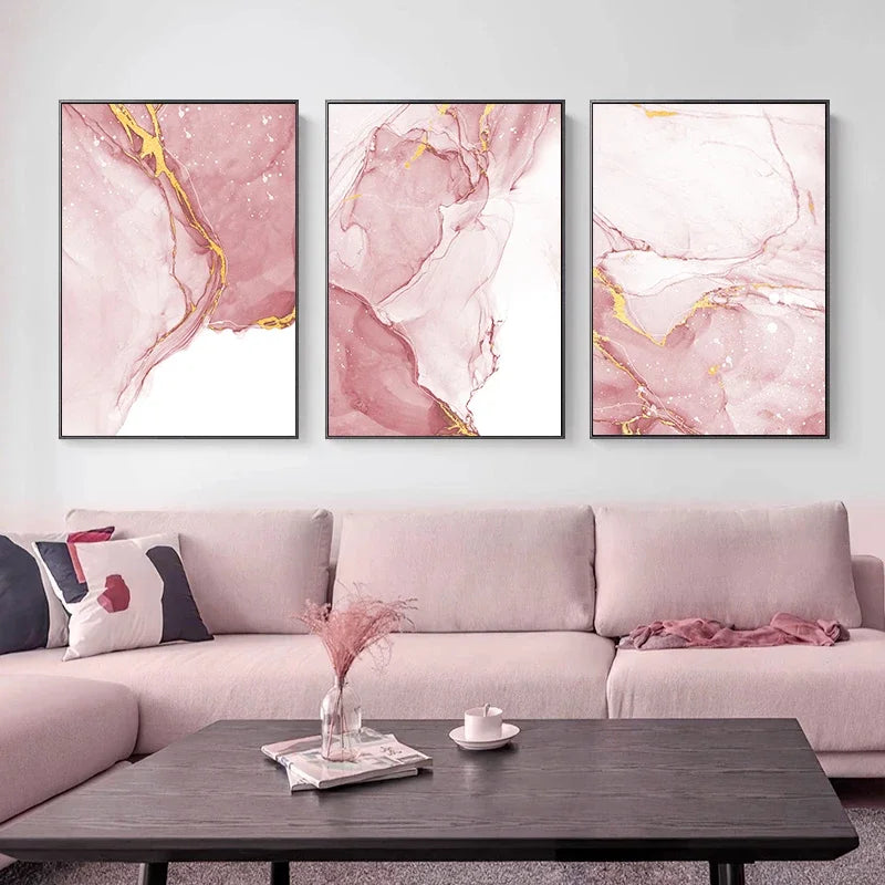 Pink Liquid Marble Print Wall Art Fine Art Canvas Prints Pictures For Living Room Bedroom Boutique Hotel Room Salon Art Decor | Bowlift