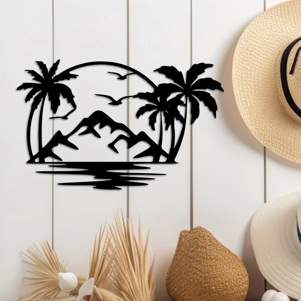 Tropical Palm Tree Island Metal Plaque Wall Decoration For Living Room Dining Room Creative Home Decor | Bowlift