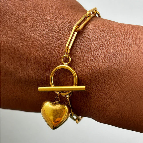 BowLift | Modern Paperclip Bar Clasp Heart Bracelet