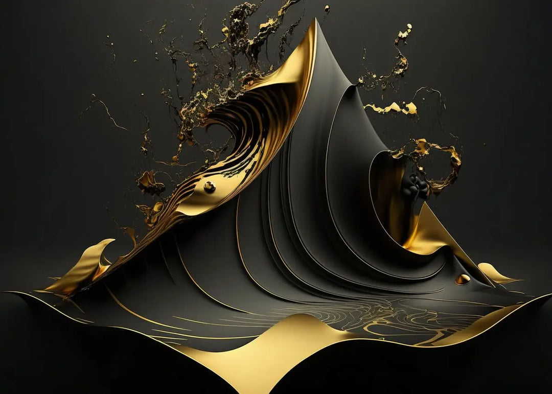 Modern Flowing Geometry Black Golden Abstract Wall Art Fine Art Canvas Prints Pictures For Living Room Dining Room Home Office Decor | Bowlift