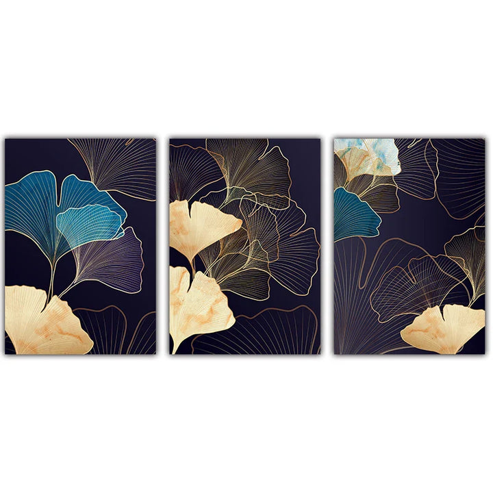 Abstract Botanical Tropical Blue Aubergine Floral Wall Art Fine Art Canvas Prints Pictures For Living Room Bedroom Hotel Room Decor | Bowlift