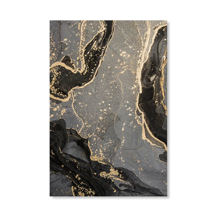 Abstract Black Gray Golden Liquid Marble Print Wall Art Fine Art Canvas Prints Pictures For Modern Apartment Living Room Home Office Decor | Bowlift
