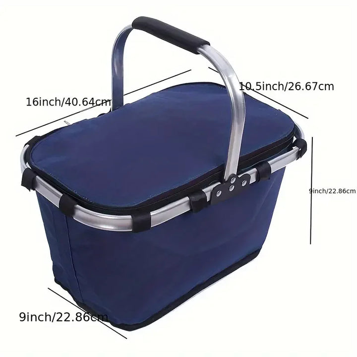 BowLift | ThermaTrip Folding Basket | Insulated Picnic Basket with Aluminum Foil & Carry Handle | 3-fold Foldable | For Outing, Park, Shopping & Travel
