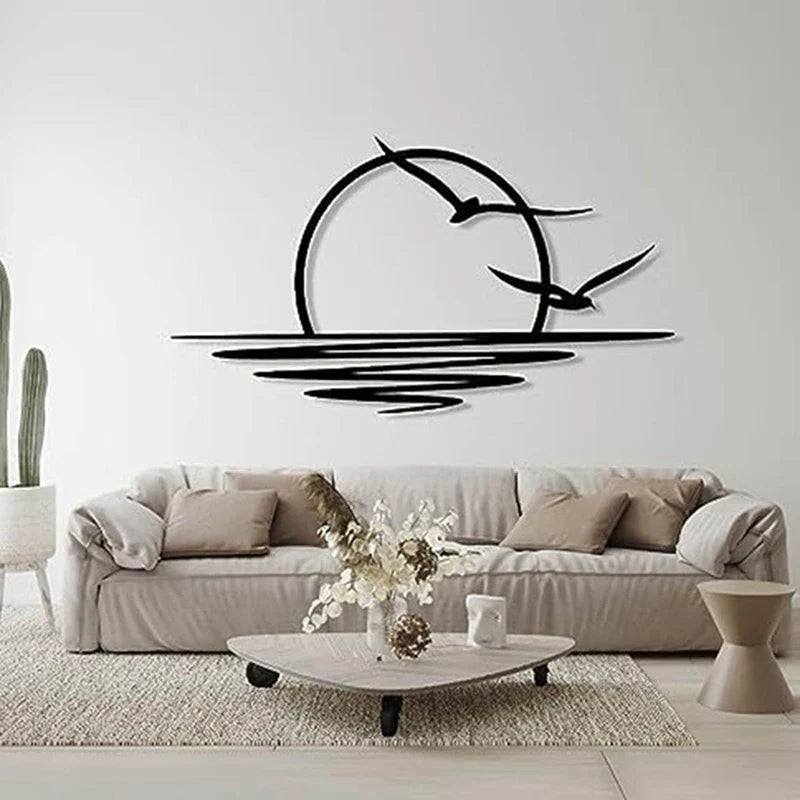 Sunrise Seagulls Metal Wall Decoration Sunset Iron Art 30x60cm Wall Art For Living Room Bedroom Home Office Decor | Bowlift