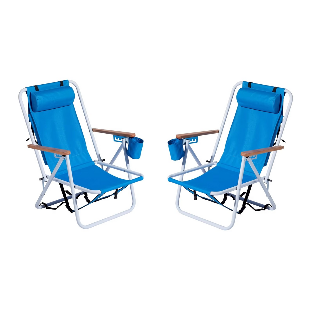 BowLift | 2-Pack Foldable High-Strength Beach Chairs with Adjustable Headrest – Blue