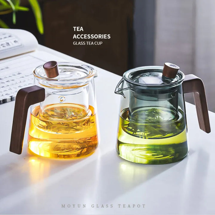 BowLift | GIANXI Retro Glass Teapot Wood Handle Chinese Tea Ceremony Transparent Teawear Set Cup Filter High Boron Silicon Pot  530ML