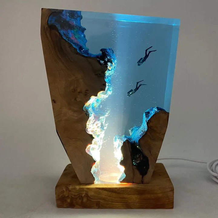 LED Ocean Diver Table Lamp – Epoxy Resin Wood Décor Lamp with Karst Landscape | Bowlift