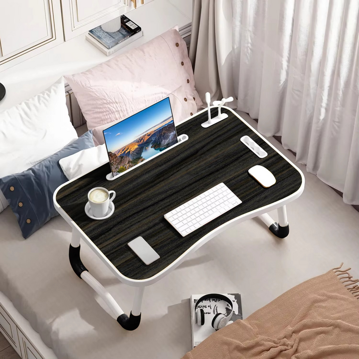 BowLift | Portable Folding Laptop Table with USB Light, Fan, and Cup Holder - 15.75" x 23.62"