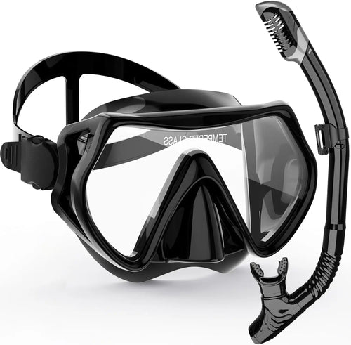 BowLift | AquaVision Snorkel Mask Set for Adults | Anti-Fog & Impact Resistant | Silicone Edge & Dry Snorkel | 180° Field of View