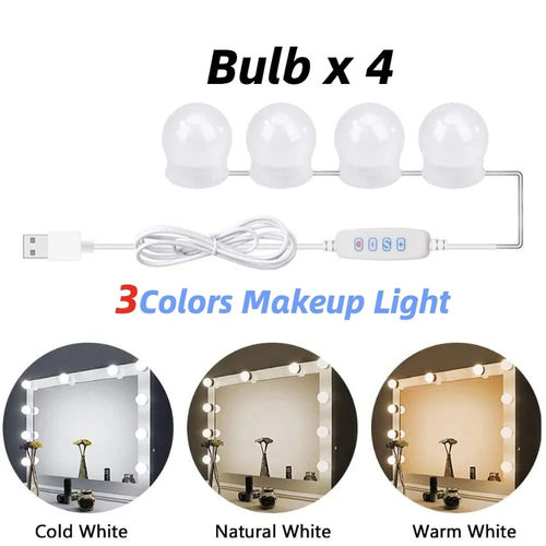 BowLift | Glamora | LED Makeup Mirror Light Set | 10 Hollywood-Style Lamps | USB, Dimmable & 3 Color Modes