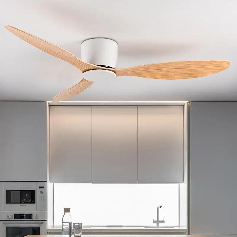 42-52 Inch Ceiling Fans with DC Motor — Remote Control Low Floor Cooling Fans, No Light, White Wood & Black Options | Bowlift