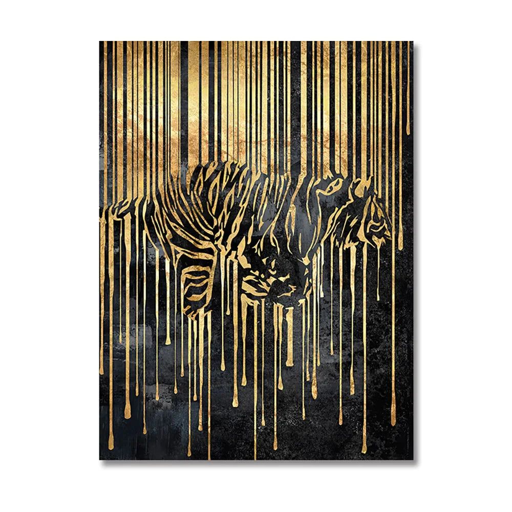 Modern Abstract Golden Zebra Lines Lion Elephant Tiger Wall Art Fine Art Canvas Prints Pictures For Luxury Apartment Living Room Dining Room Art Decor | Bowlift