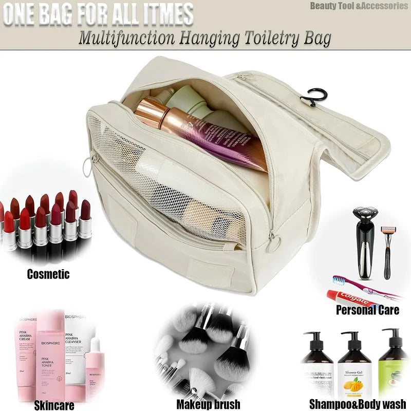 BowLift | Hanging Travel Toiletry Bag with 6 Pockets and Moisture Compartment Water Resistant Polyester