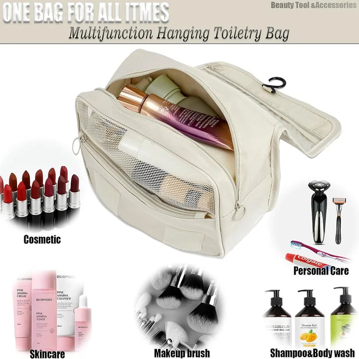 BowLift | Hanging Travel Toiletry Bag with 6 Pockets and Moisture Compartment Water Resistant Polyester