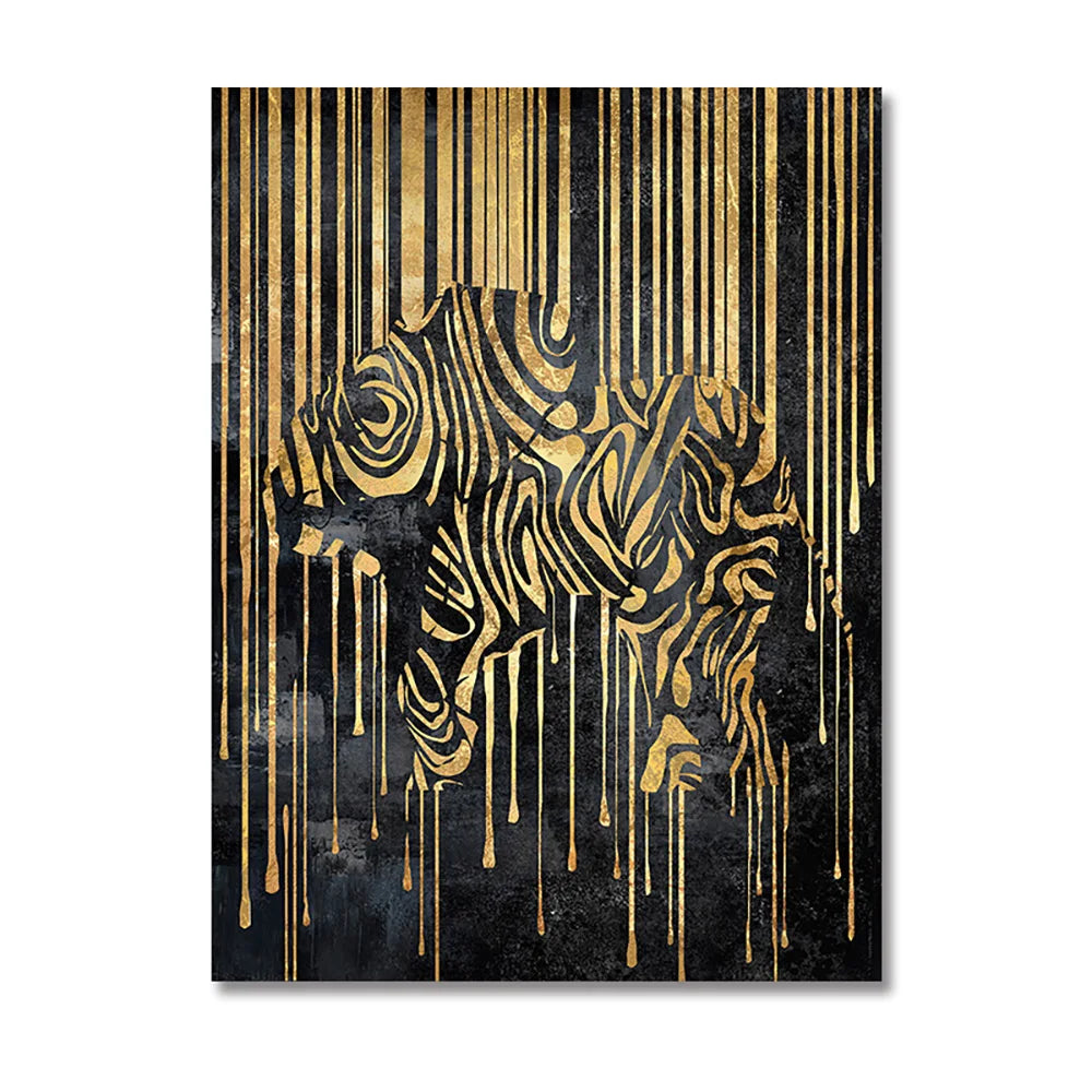 Modern Abstract Golden Zebra Lines Lion Elephant Tiger Wall Art Fine Art Canvas Prints Pictures For Luxury Apartment Living Room Dining Room Art Decor | Bowlift