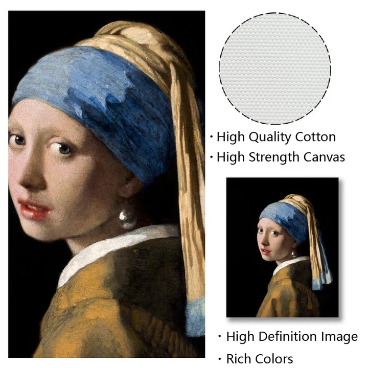 Girl With A Pearl Earing Poster Johannes Vermeer Dutch Golden Age Painting Fine Art Canvas Prints Classic Painting For Living Room Dining Room Decor | Bowlift