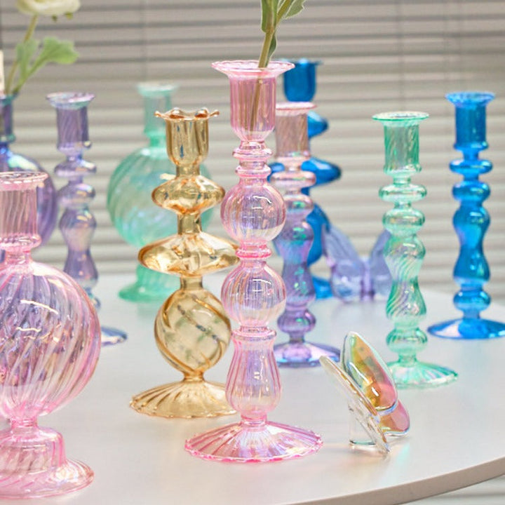 Ribbed Glass Candleholders - Mermaid | Bowlift