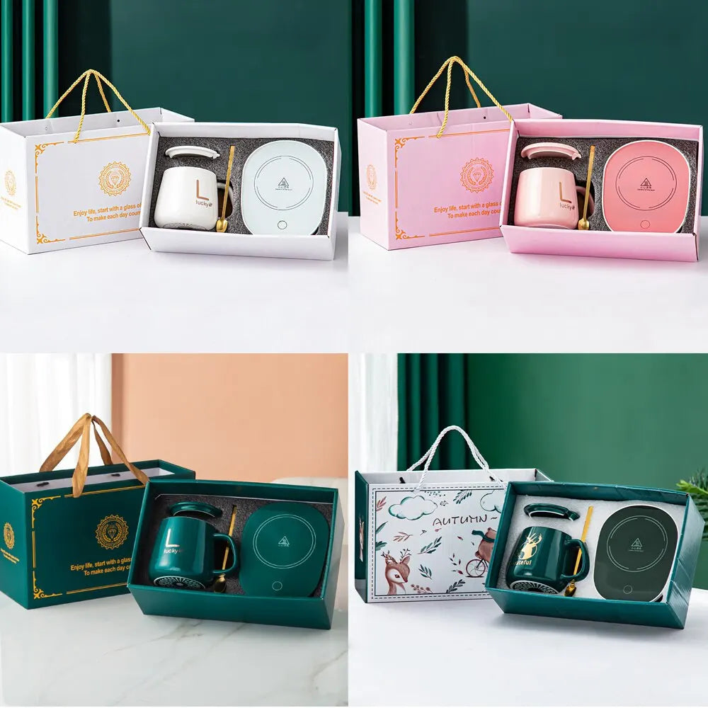 BowLift | Smart Ceramic Mug Heater Cup Coaster Warmer Thermostat Coffee Heating Electric Mug Set Milk Tea Heating Water Home Office Gift