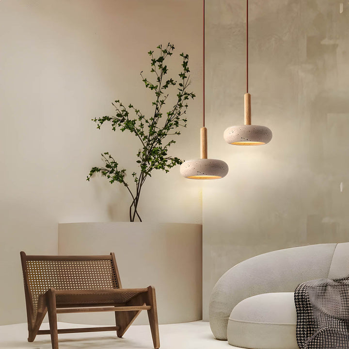 BowLift | GlowStone Ceiling Lamp - Natural Travertine LED Pendant Light