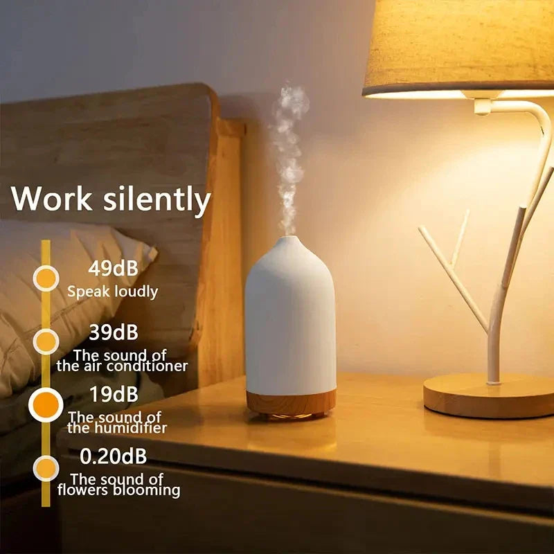BowLift | Aromisca Ceramic Aroma Diffuser | 100 ml Ultrasonic Air Humidifier | 7 LED Colors & Timer | Handcrafted Design | EU Plug