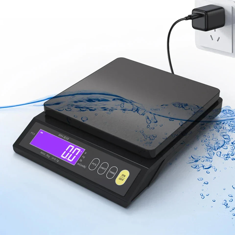 BowLift | 5 kg/0.1 g and 10 kg/1 g digital electronic kitchen scale, LCD display, fully waterproof stainless steel weighing tool for baking