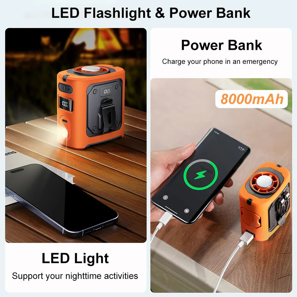 BowLift | 8000mAh Portable Cooling Waist Fan with Power Bank & LED Light – FrostBreeze