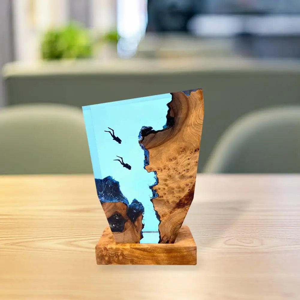 LED Ocean Diver Table Lamp – Epoxy Resin Wood Décor Lamp with Karst Landscape | Bowlift