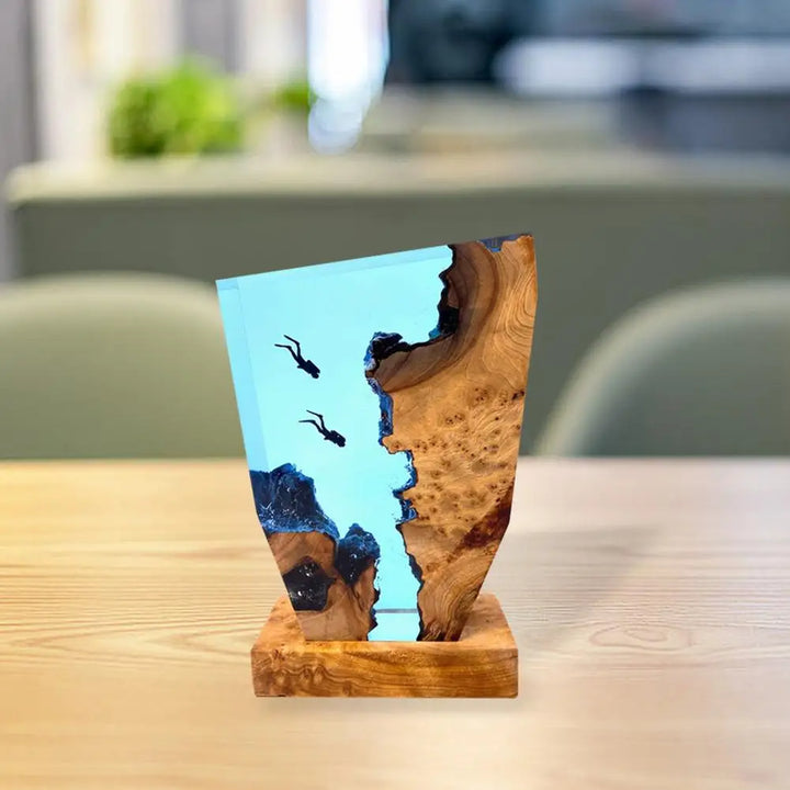 LED Ocean Diver Table Lamp – Epoxy Resin Wood Décor Lamp with Karst Landscape | Bowlift